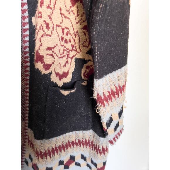 Vertigo Open Knit Cardigan Floral Intarsia XL Black Boho - Picture 2 of 6